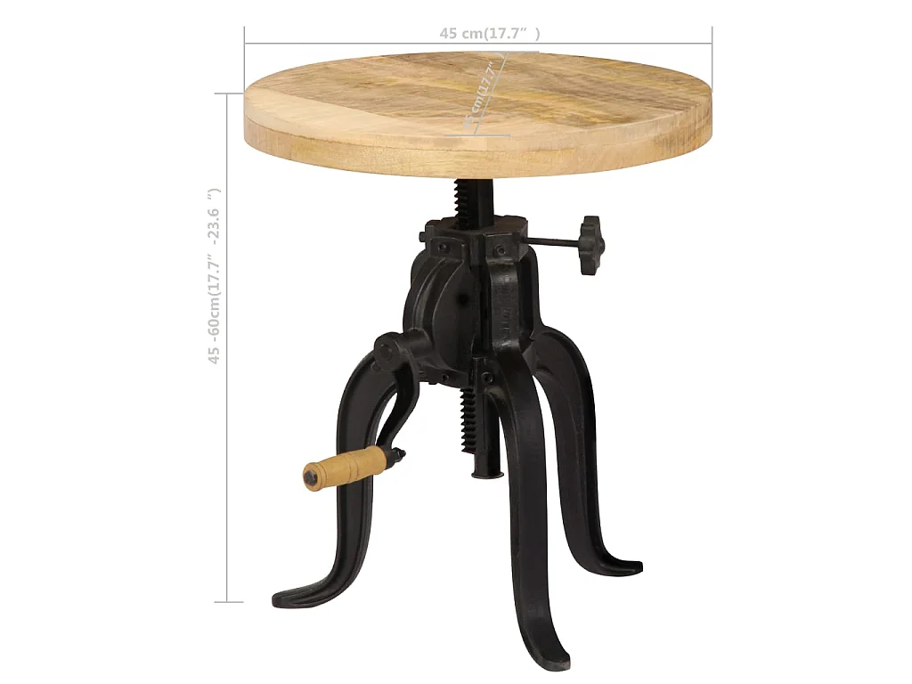 Bijzettafel 45x(45-62) cm massief mangohout en gietijzer