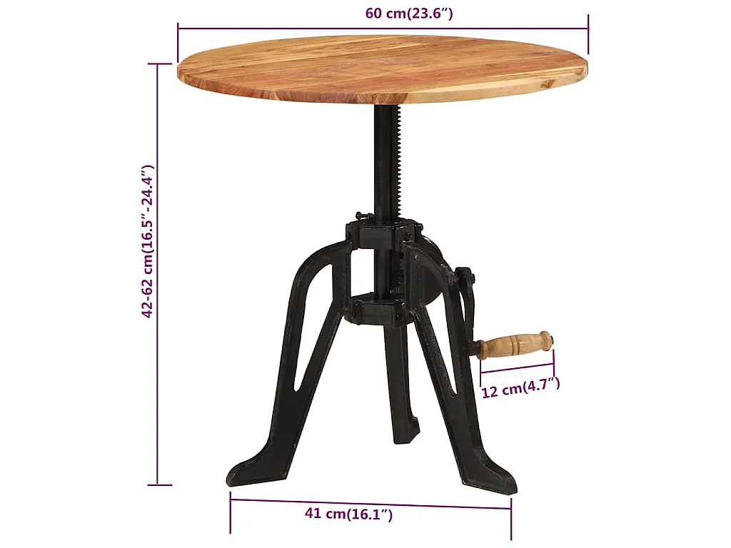 Tavolino 60x(42-62) cm in Legno Massello di Acacia e Ghisa