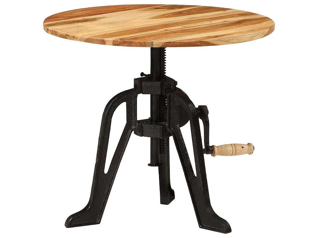 Tavolino 60x(42-62) cm in Legno Massello di Acacia e Ghisa