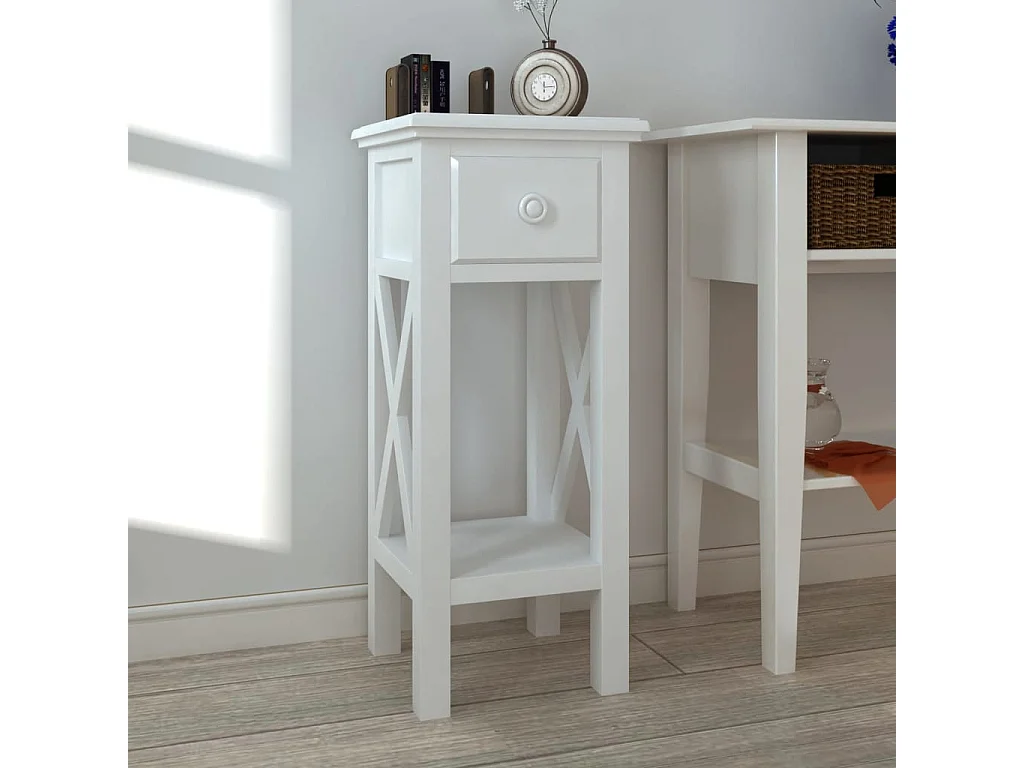 Tavolino Laterale con Cassetto Bianco
