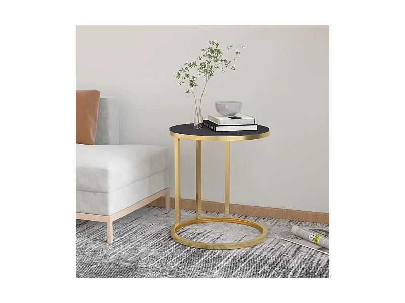 Tavolino Oro e Nero 45 cm in Vetro Temperato