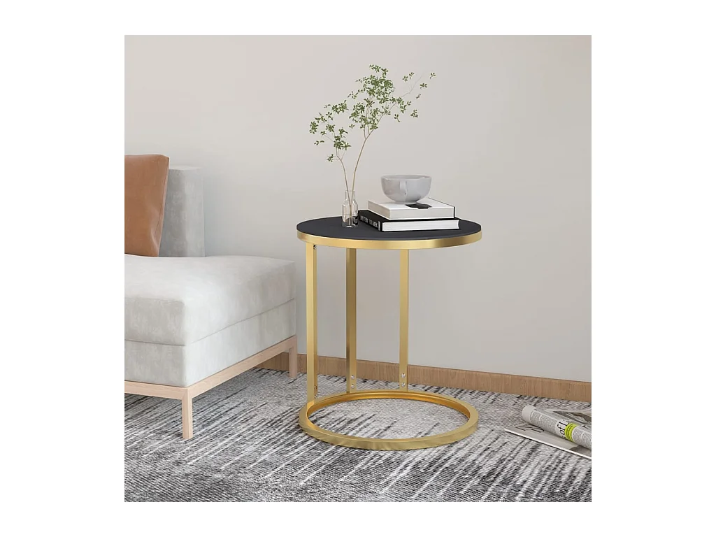Table d'appoint Doré et noir 45 cm Verre trempé
