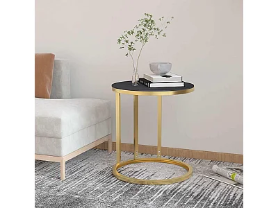 Mesa de apoio dourada e vidro temperado preto 45 cm