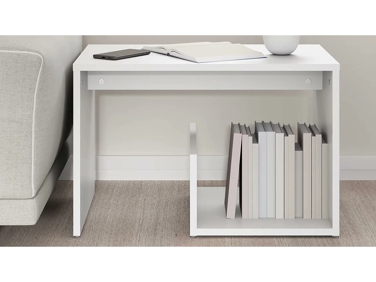 Table d'appoint blanc 59x36x38 cm bois d'ingénierie