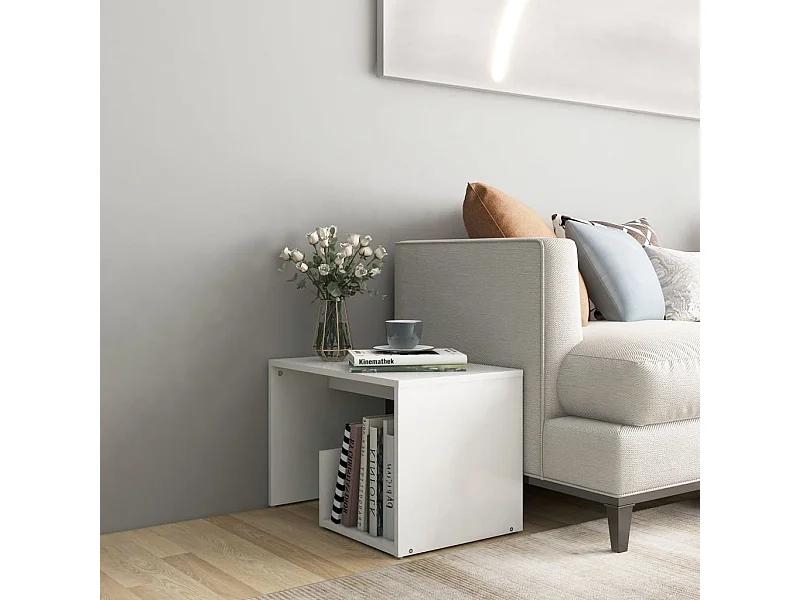 Table d'appoint blanc 59x36x38 cm bois d'ingénierie