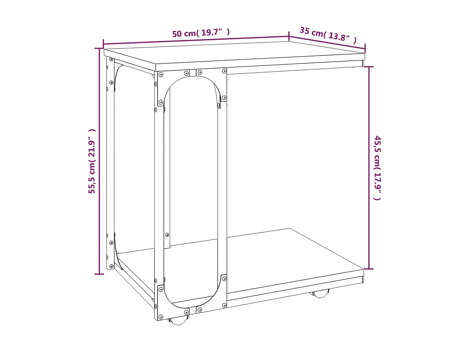 Table d'appoint à roues Sonoma gris 50x35x55,5 cm