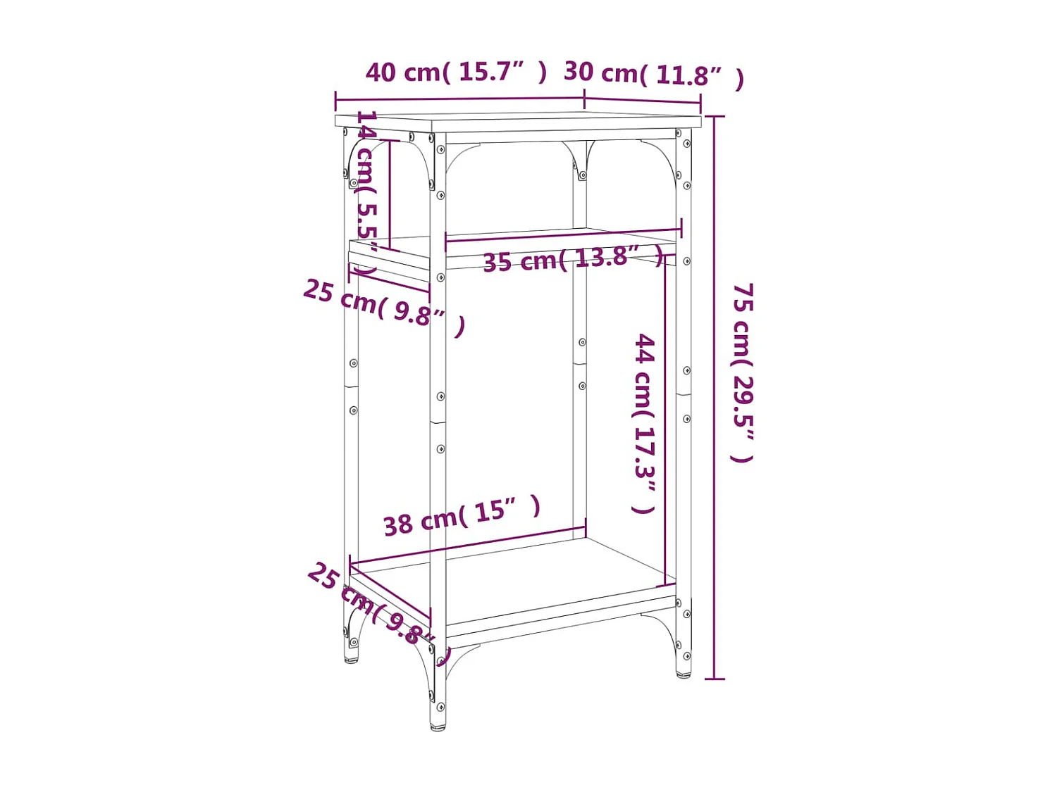 Tavolino Rovere Fumo 40x30x75 cm in Legno Multistrato