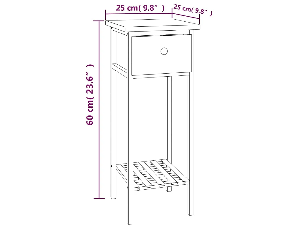 Bijzettafel met lade 25x25x60 cm walnotenhout