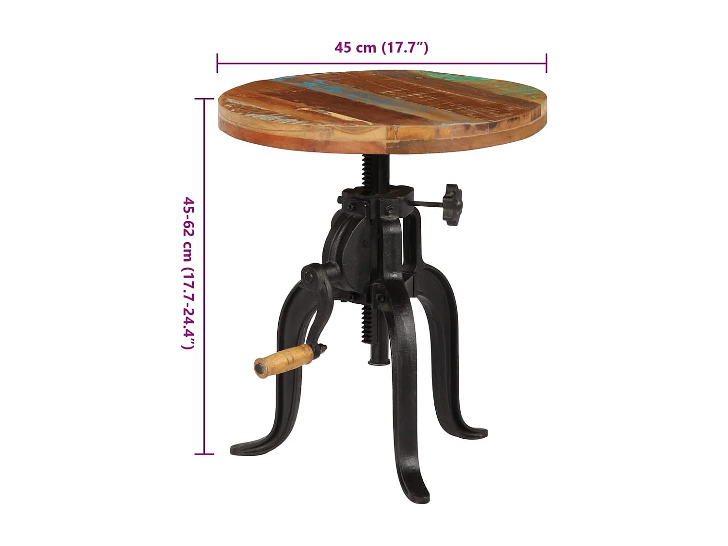 Beistelltisch 45x(45-62) cm Altholz Massiv und Gusseisen