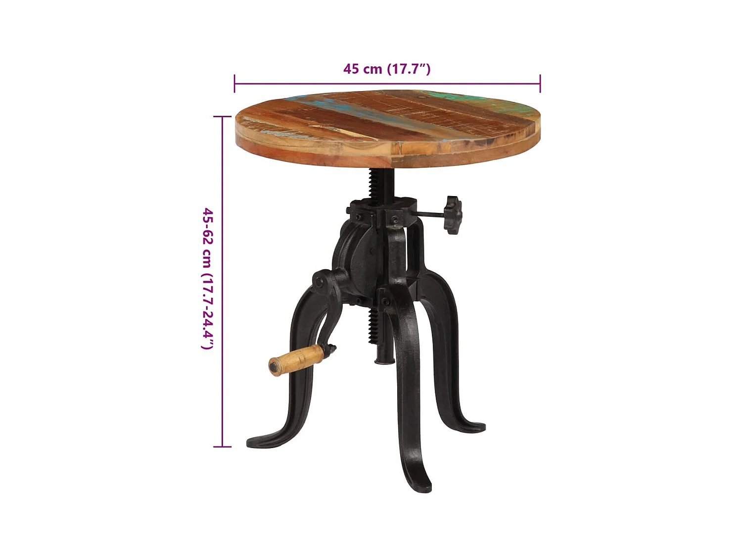 Table d'appoint 45x (45-62) cm Bois de récupération et fonte