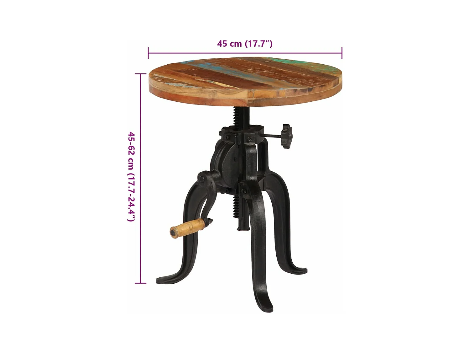 Table d'appoint 45x (45-62) cm Bois de récupération et fonte