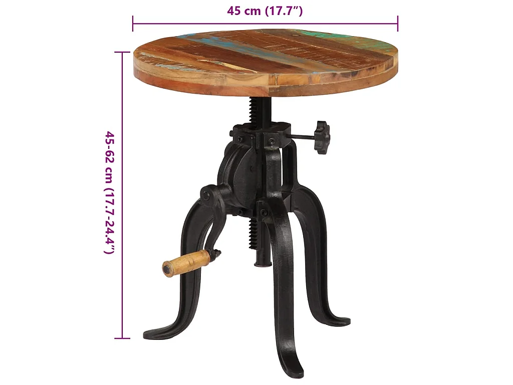 Table d'appoint 45x (45-62) cm Bois de récupération et fonte