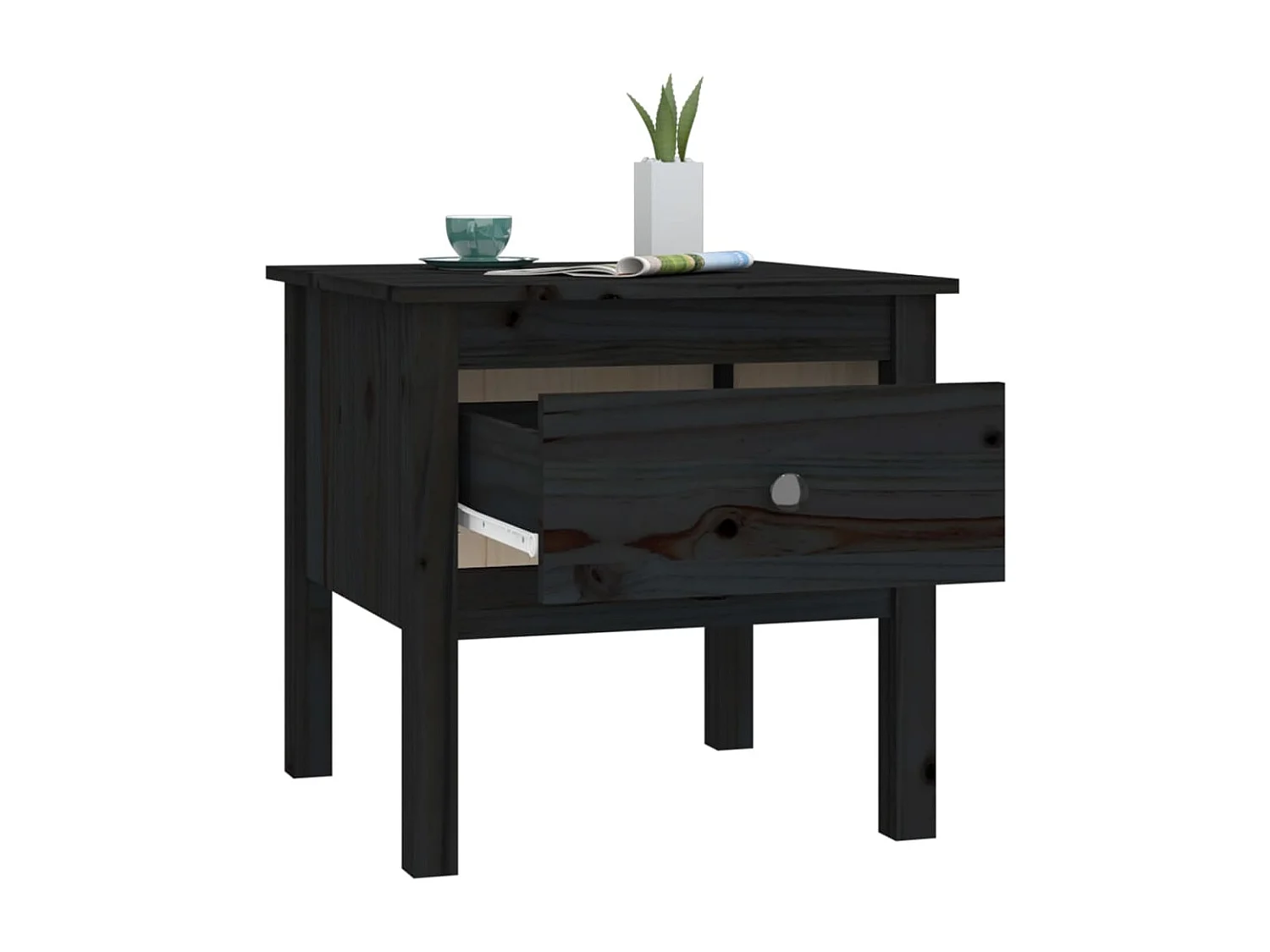Table d'appoint Noir 50x50x49 cm Bois massif de pin