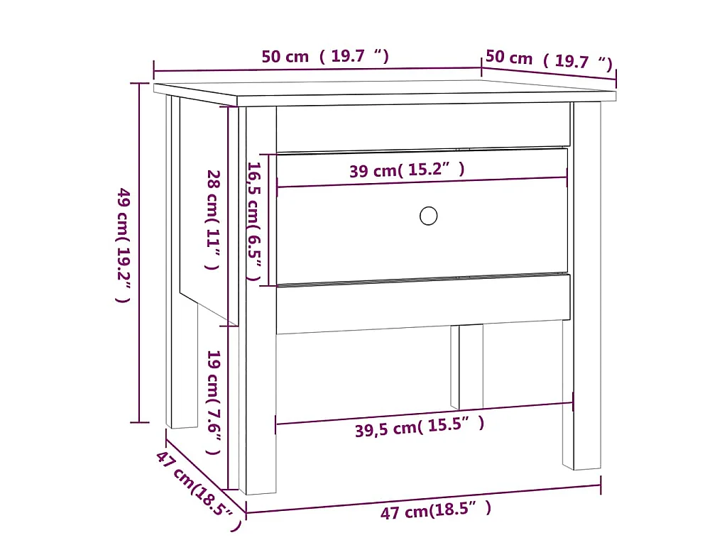 Table d'appoint Noir 50x50x49 cm Bois massif de pin
