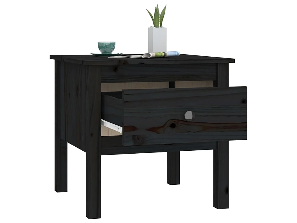 Table d'appoint Noir 50x50x49 cm Bois massif de pin