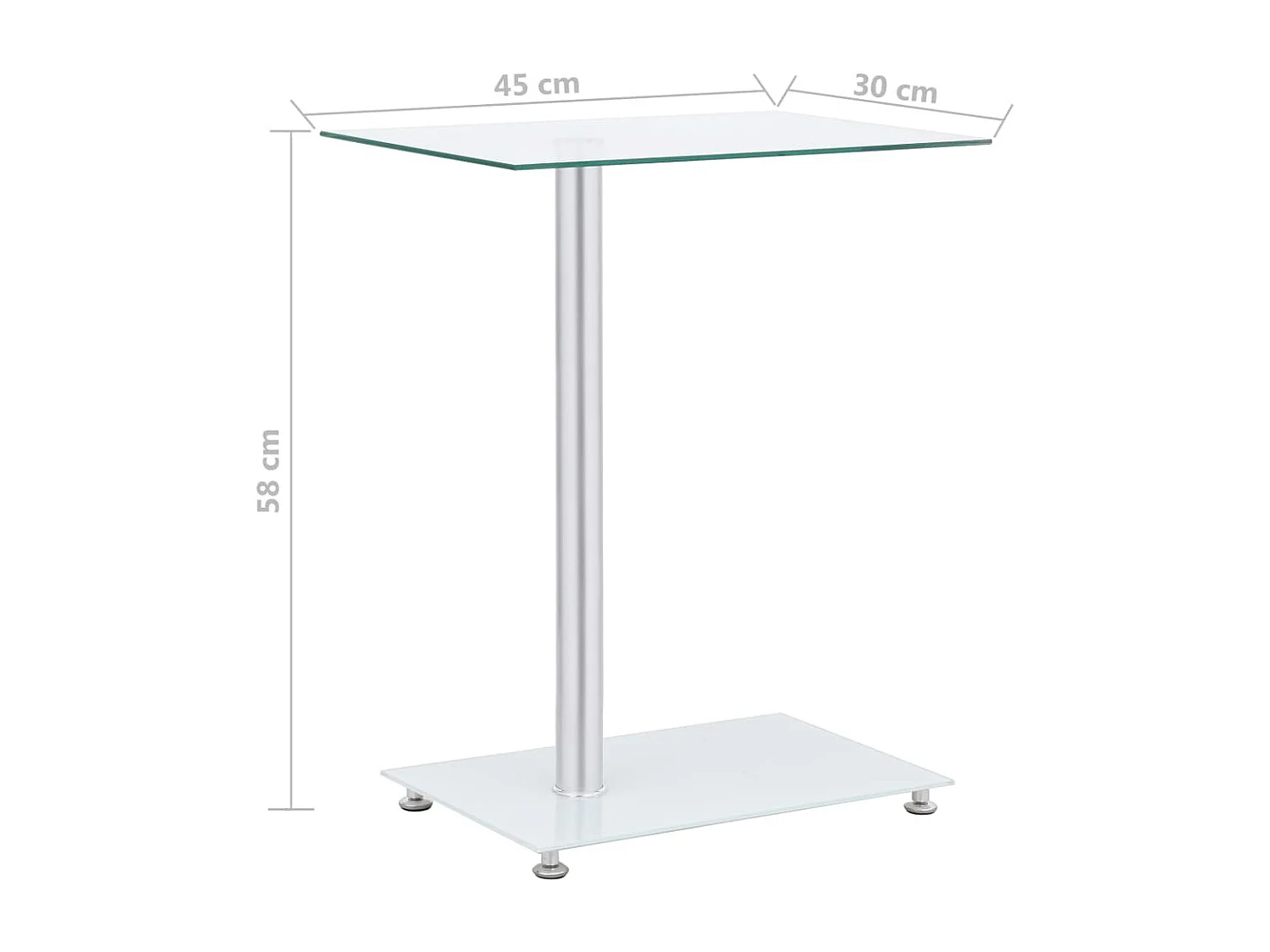 Mesa de apoio formato em U 45x30x58cm vidro temp. transparente