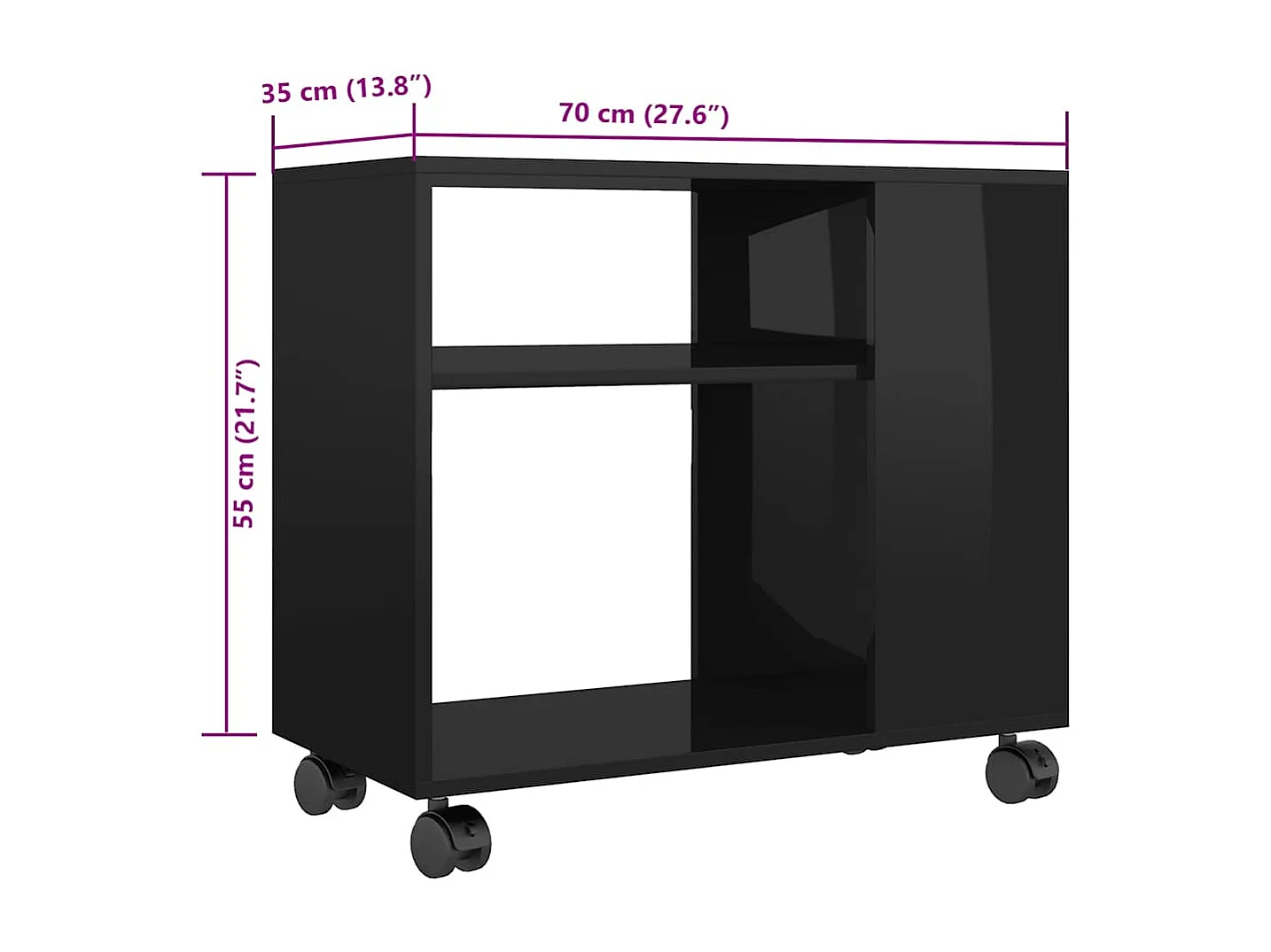 Table d'appoint Noir brillant 70x35x55 cm Bois d'ingénierie