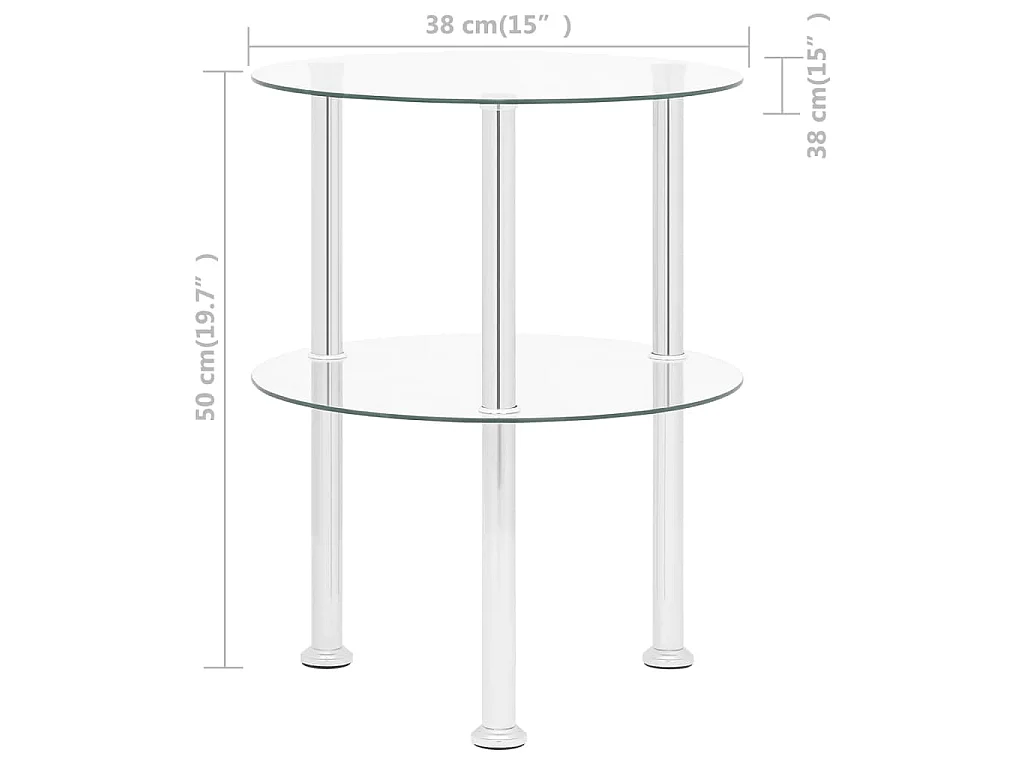 Table d'appoint 2 niveaux Transparent 38 cm Verre trempé