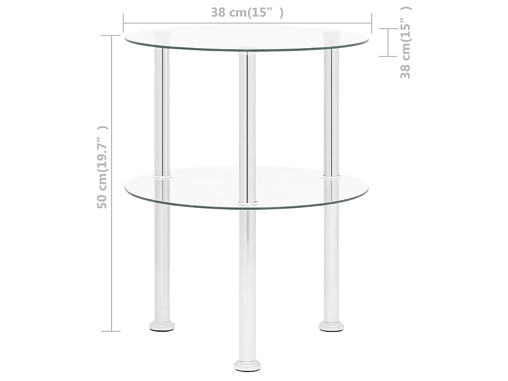 Table d'appoint 2 niveaux Transparent 38 cm Verre trempé