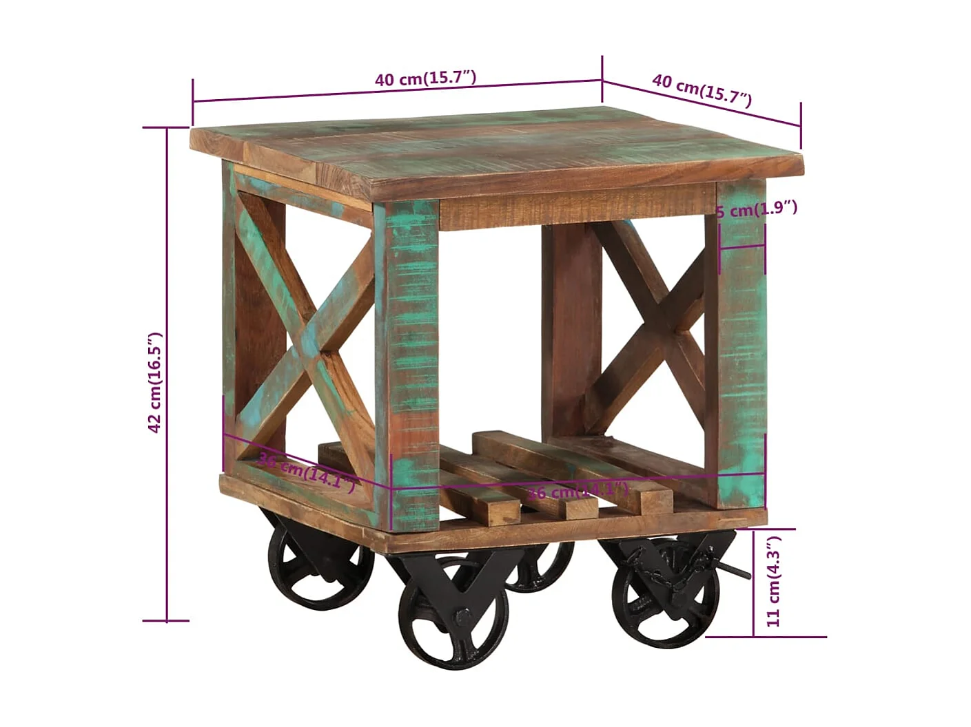 Table d'appoint avec roulettes 40x40x42 cm Bois de récupération