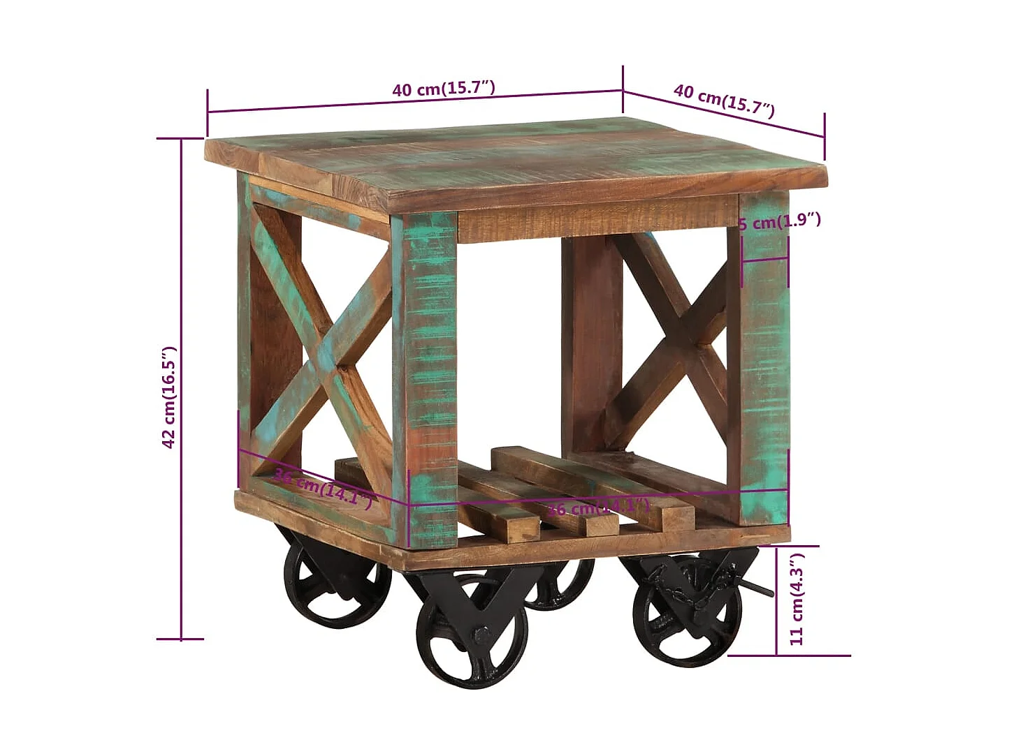 Table d'appoint avec roulettes 40x40x42 cm Bois de récupération