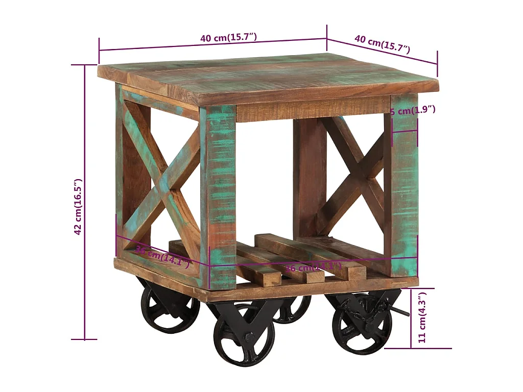 Table d'appoint avec roulettes 40x40x42 cm Bois de récupération