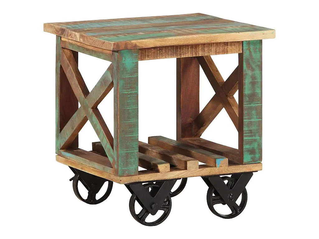 Table d'appoint avec roulettes 40x40x42 cm Bois de récupération