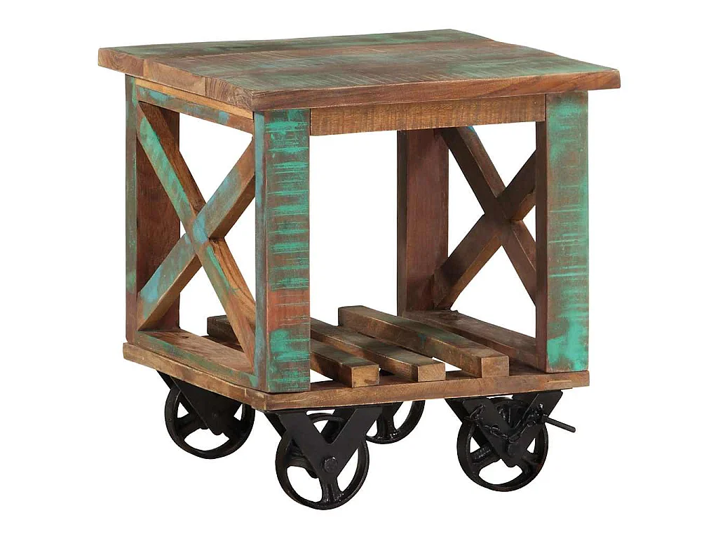 Table d'appoint avec roulettes 40x40x42 cm Bois de récupération