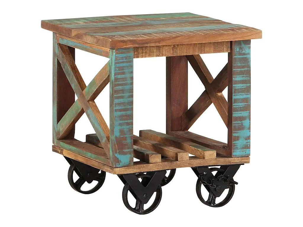 Table d'appoint avec roulettes 40x40x42 cm Bois de récupération