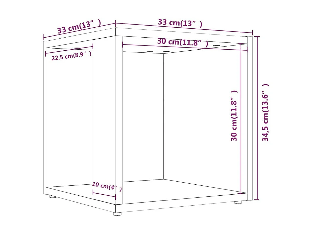 Mesa auxiliar madera contrachapada roble marrón 33x33x34,5 cm