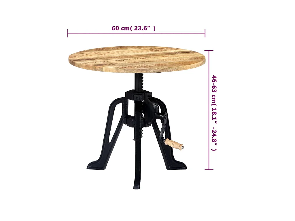 Mesa auxiliar madera de mango y hierro fundido 60x(46-63) cm