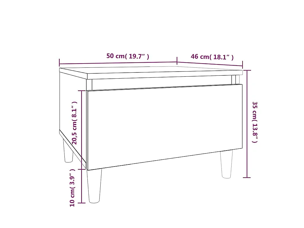 Mesa de apoio 50x46x35 cm derivados de madeira branco brilhante