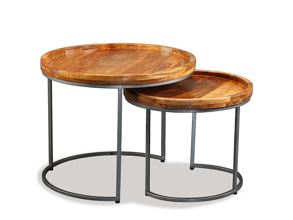 Set Tavolini da Salotto 2 pz in Legno Massello di Mango
