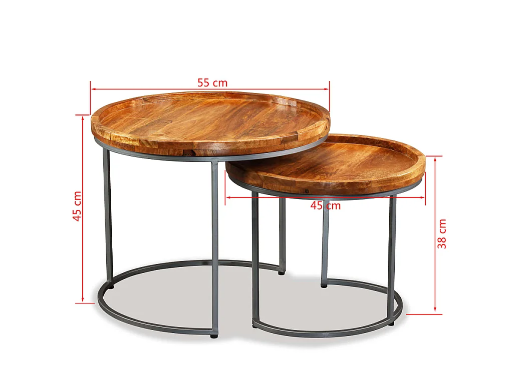Set Tavolini da Salotto 2 pz in Legno Massello di Mango