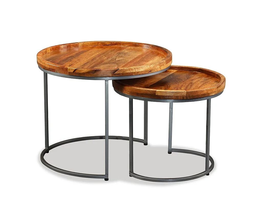Set Tavolini da Salotto 2 pz in Legno Massello di Mango
