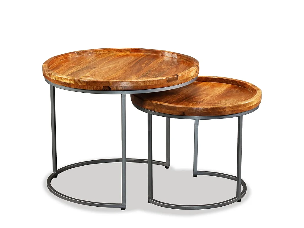 Set Tavolini da Salotto 2 pz in Legno Massello di Mango