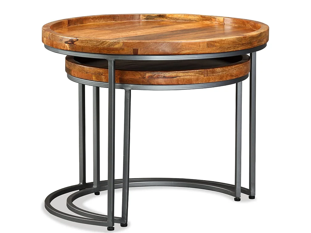 Set Tavolini da Salotto 2 pz in Legno Massello di Mango