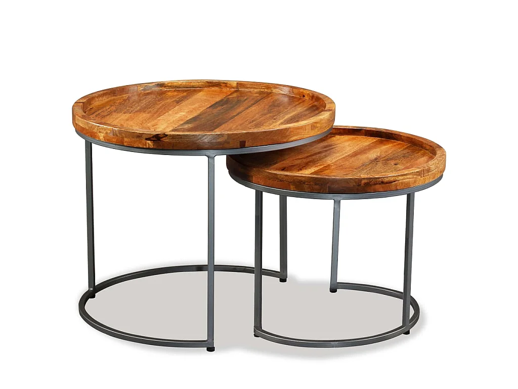 Set Tavolini da Salotto 2 pz in Legno Massello di Mango
