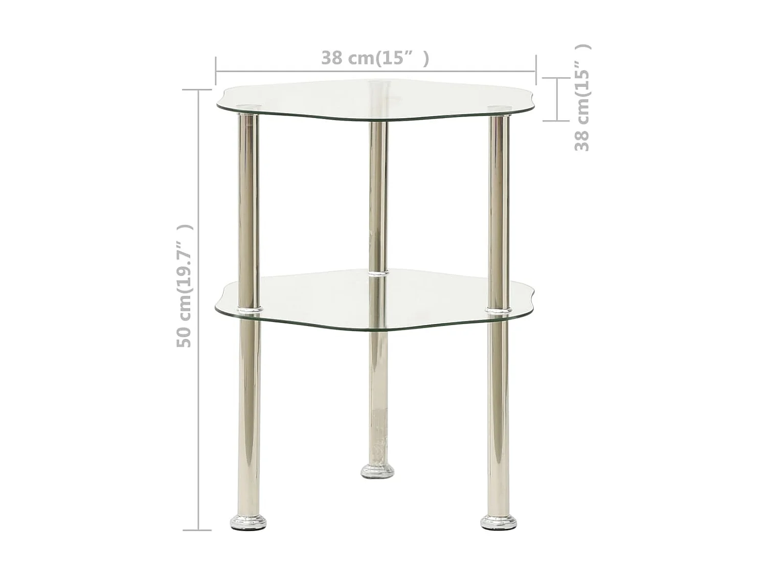 Bijzettafel 2-laags 38x38x50 cm gehard glas transparant