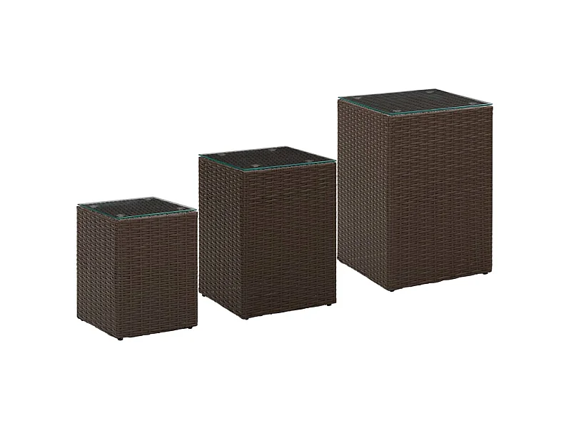 Beistelltische 3 Stk. mit Glasplatten Braun Poly Rattan