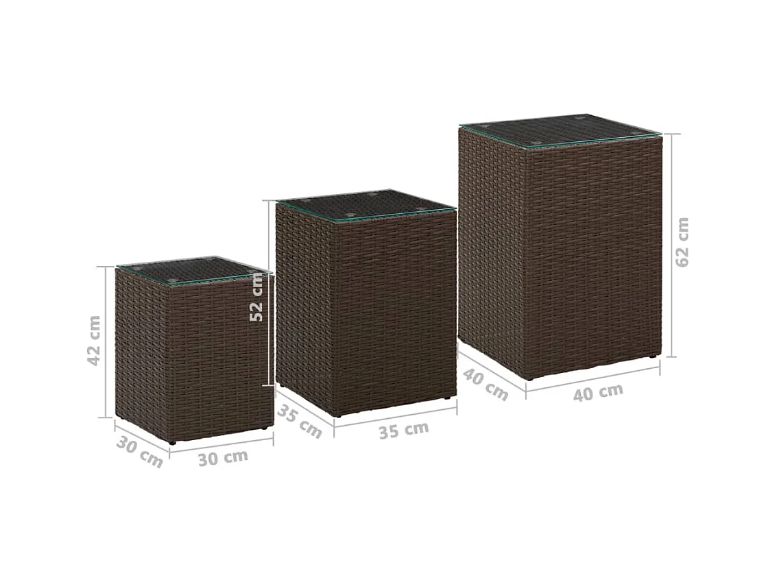 Beistelltische 3 Stk. mit Glasplatten Braun Poly Rattan