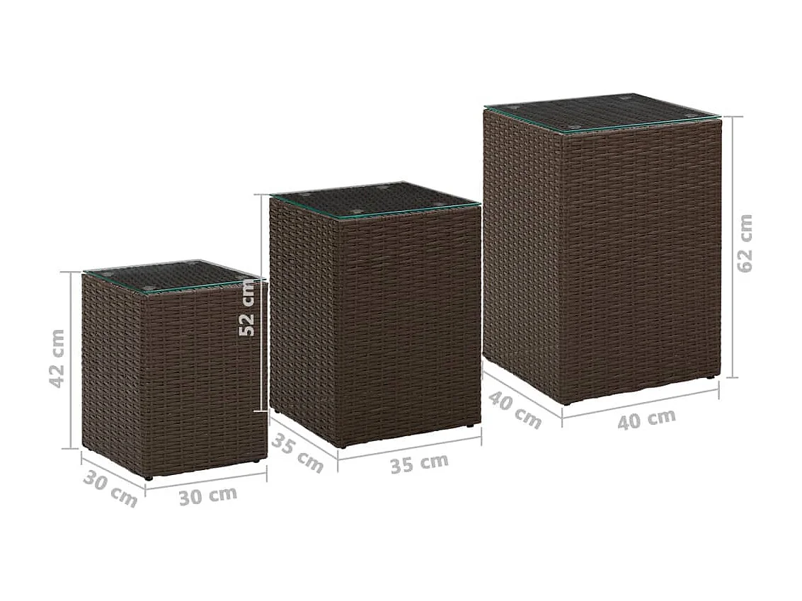 Beistelltische 3 Stk. mit Glasplatten Braun Poly Rattan
