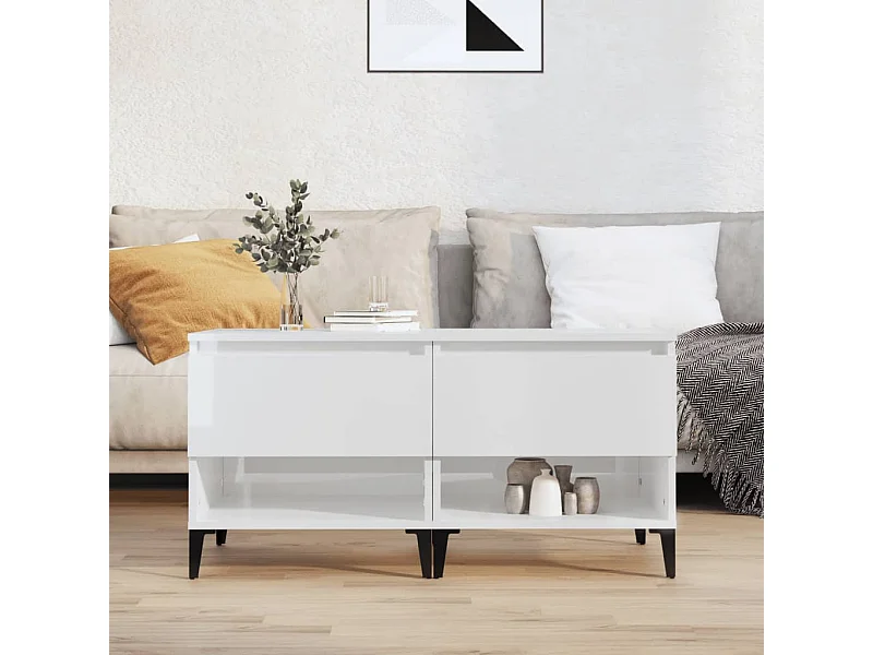 Mesas auxiliares 2 uds contrachapada blanco brillo 50x46x50 cm