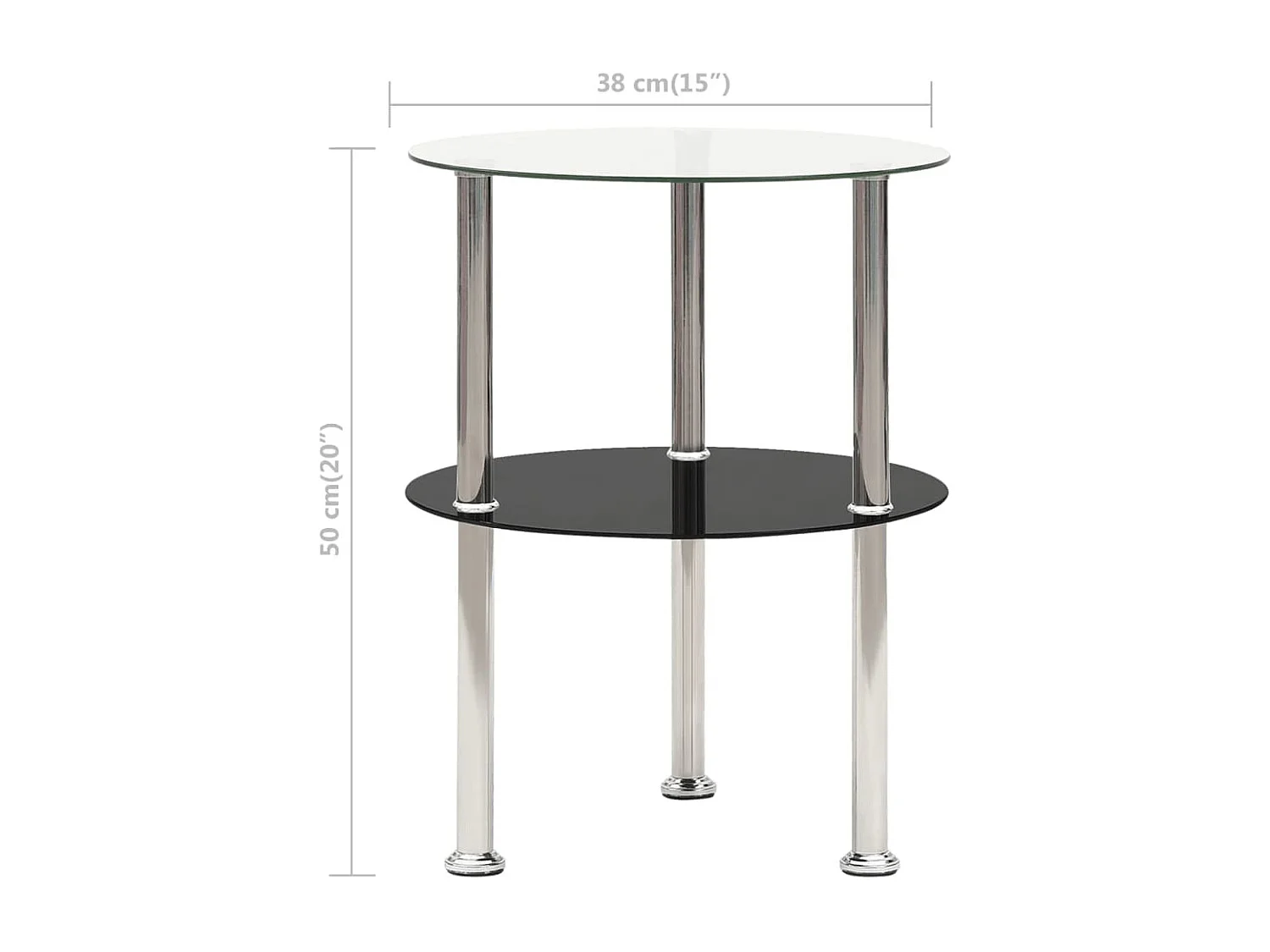 Table d'appoint 2 niveaux Transparent et noir 38cm Verre trempé