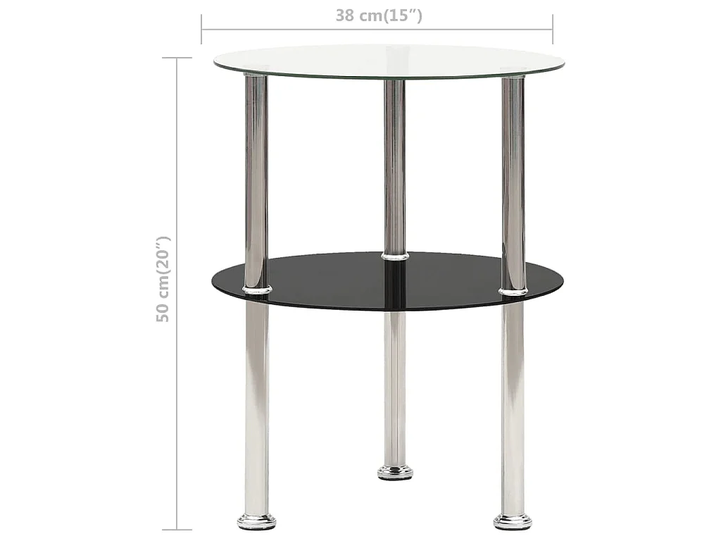 Mesa apoio duas prateleiras 38cm vidro temp. transparente/preto