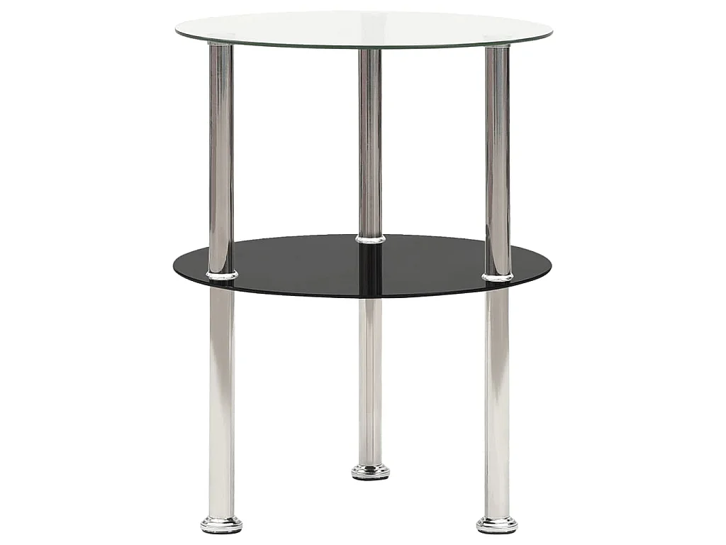Table d'appoint 2 niveaux Transparent et noir 38cm Verre trempé