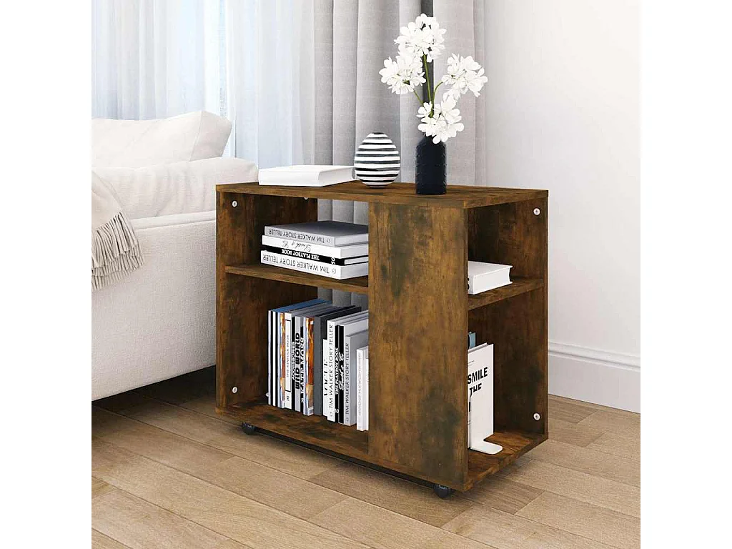 Mesa auxiliar madera contrachapada roble ahumado 70x35x55 cm