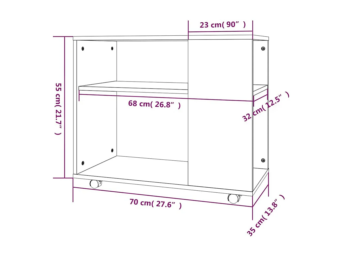 Bijzettafel 70x35x55 cm bewerkt hout gerookt eikenkleurig