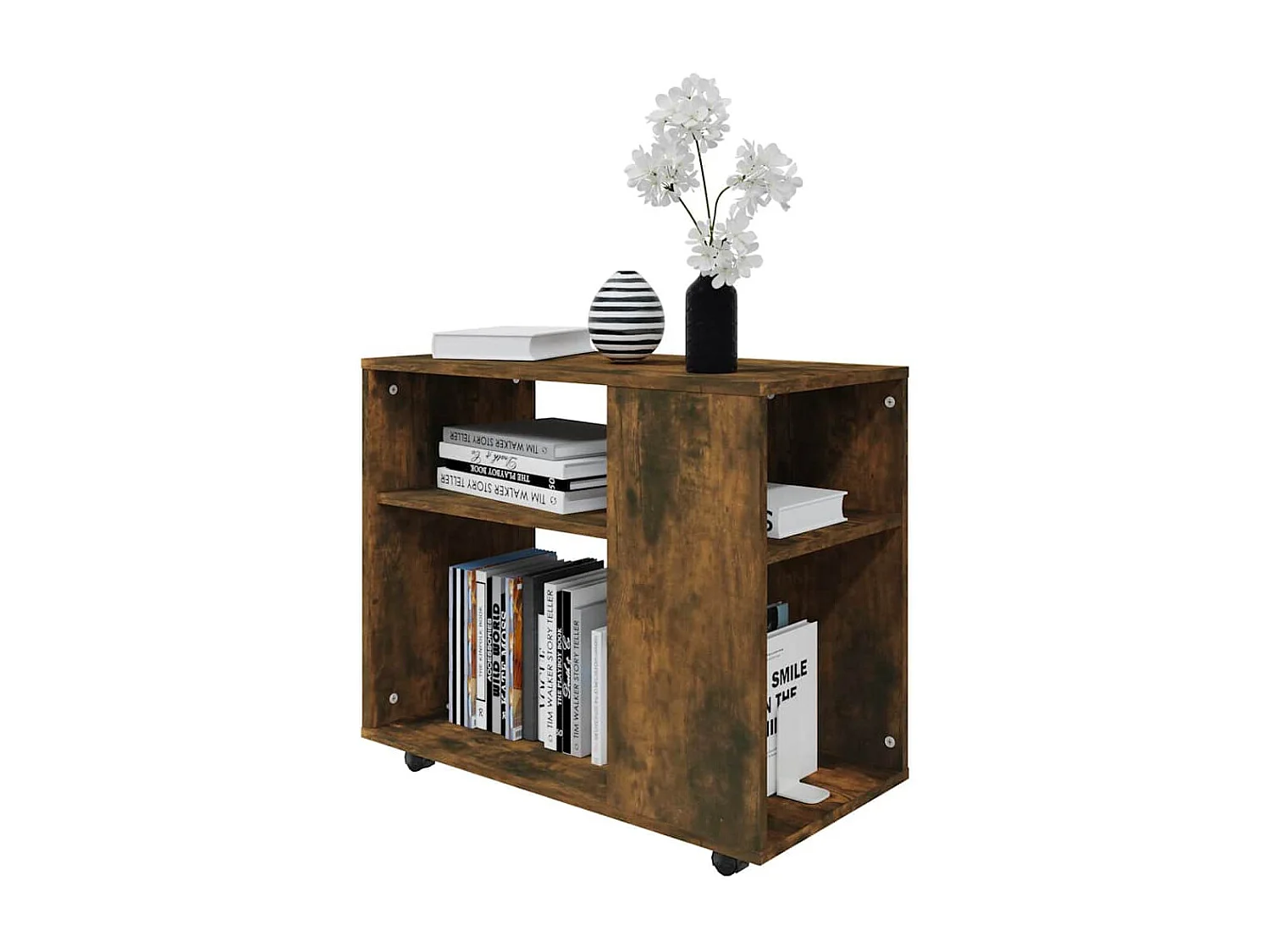 Bijzettafel 70x35x55 cm bewerkt hout gerookt eikenkleurig