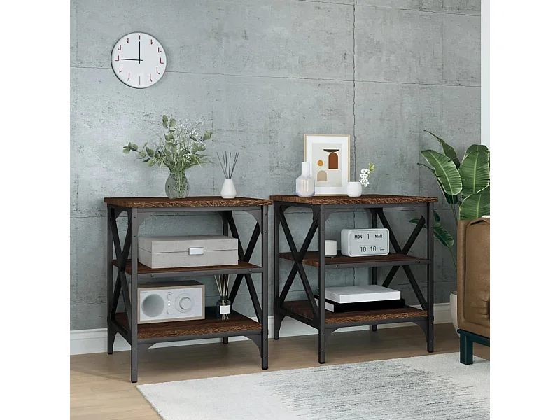 Bijzettafels 2 st 40x42x50 cm bewerkt hout bruin eikenkleur